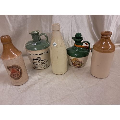 720 - Two Tullamore Dew Whiskey Crocks and 3 Stoneware Ginger Beer Bottles