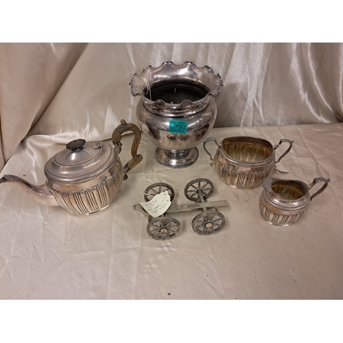 750 - Three Piece Silver Plated Tea Set, Jardiniere and a Silver Plated Carriage