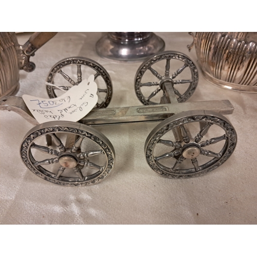 750 - Three Piece Silver Plated Tea Set, Jardiniere and a Silver Plated Carriage