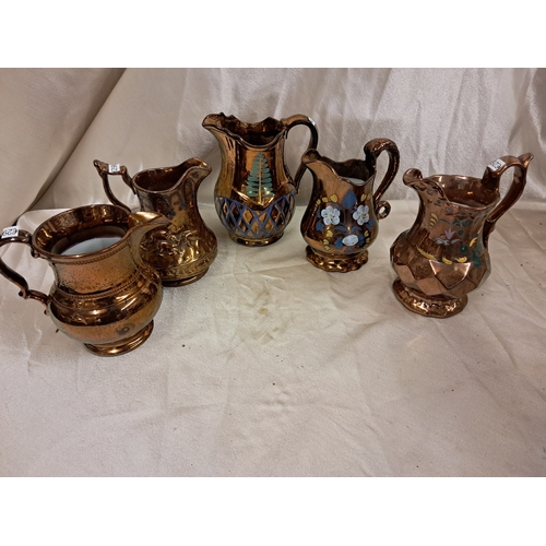 796 - Lot of 5 Victorian Lustreware Jugs (Tallest 17cm)