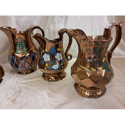 796 - Lot of 5 Victorian Lustreware Jugs (Tallest 17cm)