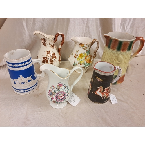 797 - Lot of 6 Vintage Pottery Dresser Jugs including a Copeland example with Hunting Decoration