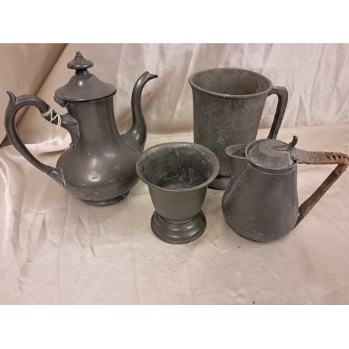 804 - James Dixon & Co. Pewter Tea Pot, Pewter Tankard, Tea Pot and Stem Bowl (Tallest 21cm)