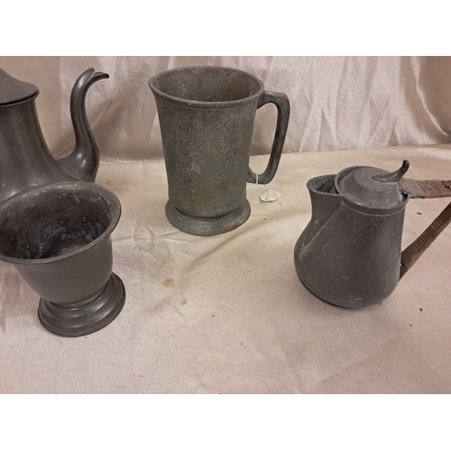 804 - James Dixon & Co. Pewter Tea Pot, Pewter Tankard, Tea Pot and Stem Bowl (Tallest 21cm)