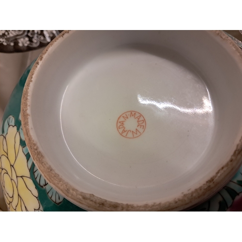 811 - Japanese Porcelain Fruit Bowl, 2 others and 2 Silver Plated Trays