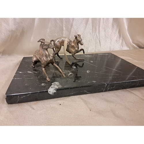 817 - Vintage Silvered Bronze Figures of Greyhounds on a Marble Base (30cm x 20cm x 10cm)