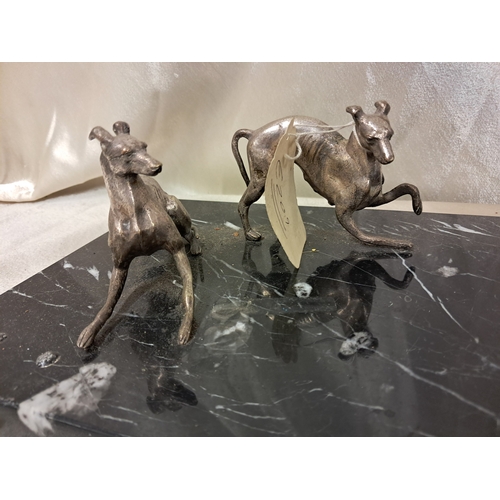 817 - Vintage Silvered Bronze Figures of Greyhounds on a Marble Base (30cm x 20cm x 10cm)