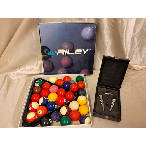 824 - Cased Set of Riley Pool Balls and a Sommelier Set