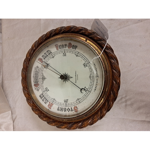 830 - Edwardian Carved Oak Aneroid Barometer (29cm Diameter)