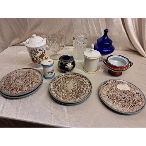 858 - Good mixed lot of Vintage Pottery and Glassware including an interesting White Metal Mounted Ashtray