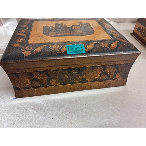 901 - 19th Century Turnbridge Ware Trinket Box with Muckross Abbey Inlaid Panel (27cm x 22cm x 11cm)