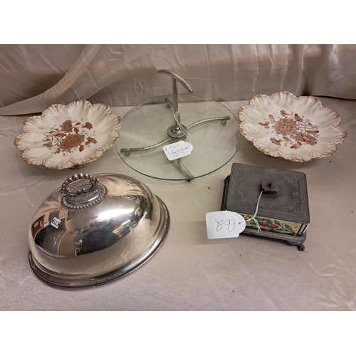 937 - Pair of Limoges Porcelain Cake Plates, Liberty Style Pewter Lidded Box, Centrepiece and a Silver Pla... 