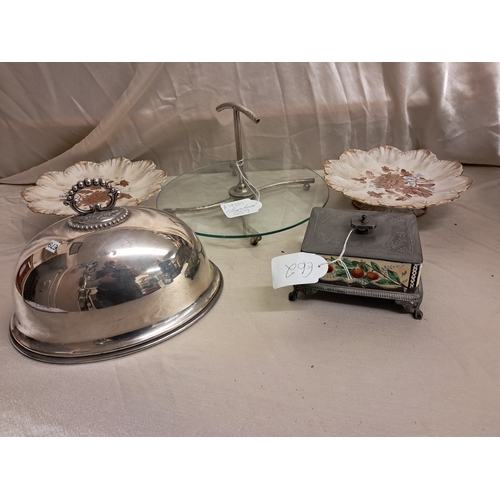 937 - Pair of Limoges Porcelain Cake Plates, Liberty Style Pewter Lidded Box, Centrepiece and a Silver Pla... 