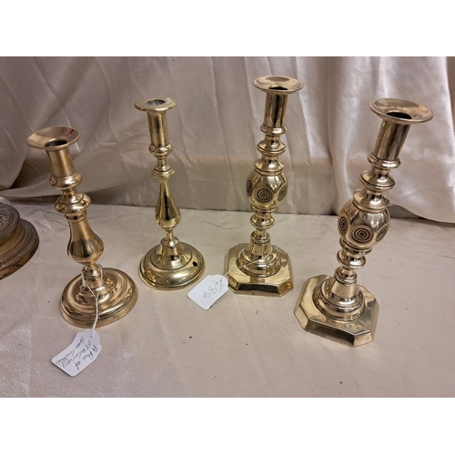 947 - Pair of Victorian Brass Candlesticks and 2 others (all polished)