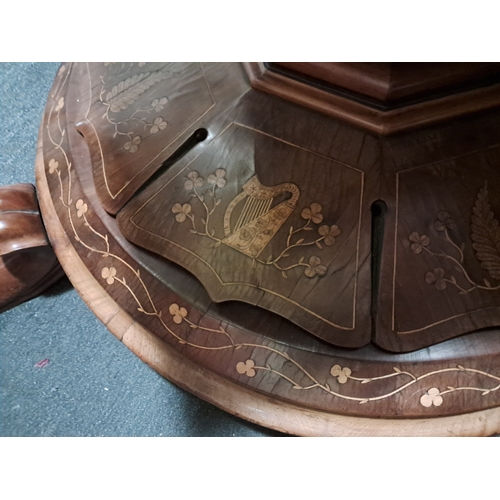 952 - 19th Century Killarney Wood Breakfast Table profusley Inlaid with Killarney Ferns, Sprigs of Shamroc... 