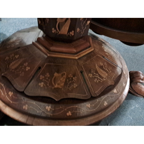 952 - 19th Century Killarney Wood Breakfast Table profusley Inlaid with Killarney Ferns, Sprigs of Shamroc... 