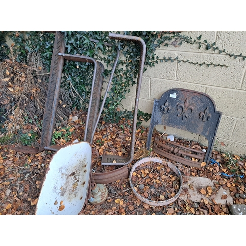 1009 - Lot of Antique Cast Iron Fenders, Fire Back, Scales, Rim etc