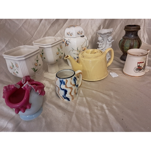 1249 - Mixed lot of Pottery including a Coloured Glass Posy Vase etc