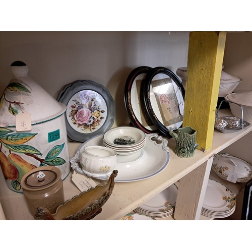 1258 - Good Shelf of various Pottery and Porcelain including Pair of Oval Frames