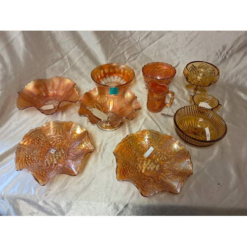 1261 - Collection of Art Glass including 7 Carnival Glass and 3 Amber Glass