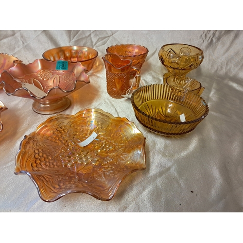 1261 - Collection of Art Glass including 7 Carnival Glass and 3 Amber Glass