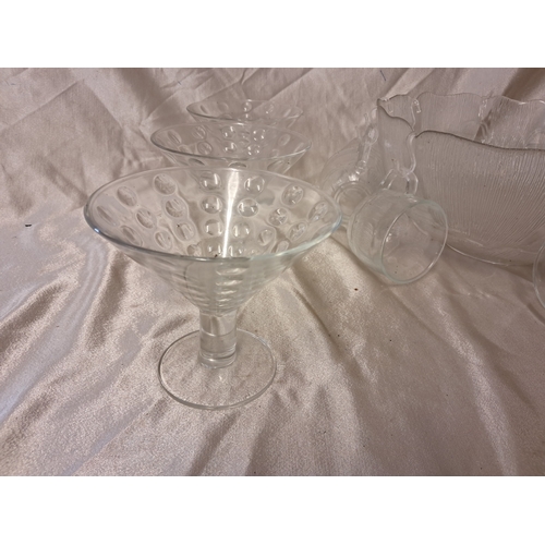 1267 - Vintage Glass Punch Bowl and Cups together with 5 Glass Bon Bon Dishes