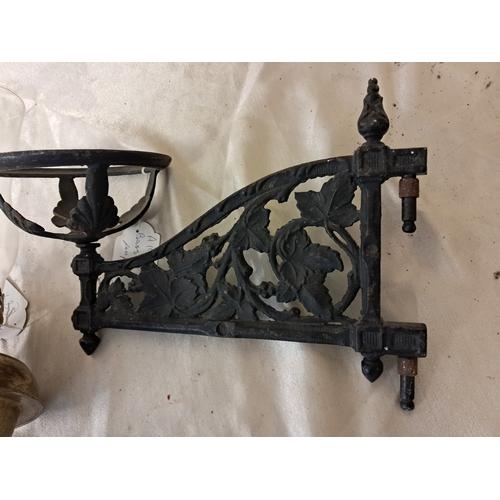 1289 - Edwardian Brass Oil Lamp with a Cast Iron Bracket