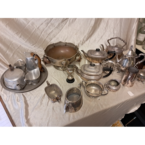 1304 - Vintage Picquot Ware 4 Piece Tea/Coffee Set, Punch Bowl, Gallery Tray and a lot of Silver Plate item... 