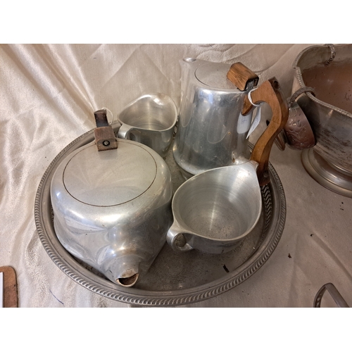 1304 - Vintage Picquot Ware 4 Piece Tea/Coffee Set, Punch Bowl, Gallery Tray and a lot of Silver Plate item... 