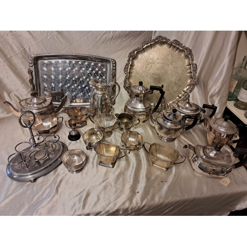 1308 - Large Mixed lot of Silver Plated Tea Pots, Coffee Pots, Trays, Jugs, Bowls, etc (20 Pieces)