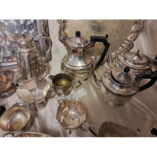 1308 - Large Mixed lot of Silver Plated Tea Pots, Coffee Pots, Trays, Jugs, Bowls, etc (20 Pieces)