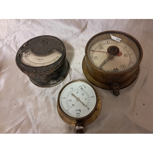 1313 - Three old Industrial Meters - 2 Brass and Iron Cased