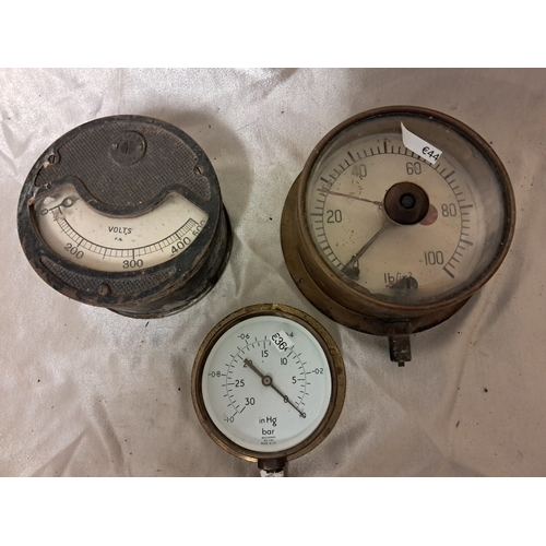 1313 - Three old Industrial Meters - 2 Brass and Iron Cased