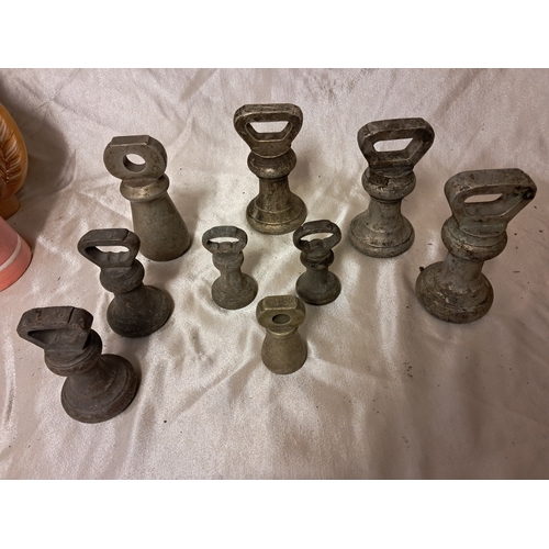 1314 - Good lot of 9 Dumbbell Shop Scale Weights