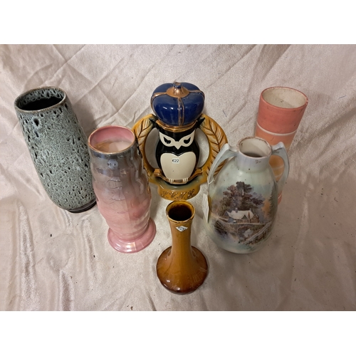 1315 - Lot of 6 Vintage Pottery Vases including One Malingware example