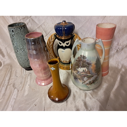 1315 - Lot of 6 Vintage Pottery Vases including One Malingware example