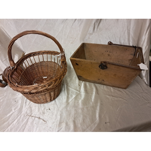 1333 - Iron Handle PIne Egg Box and a Hand Woven Basket