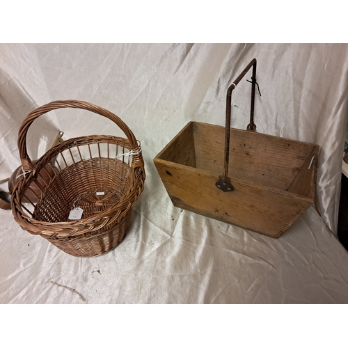 1333 - Iron Handle PIne Egg Box and a Hand Woven Basket