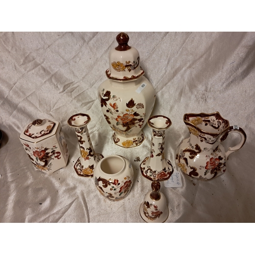 1343 - Lot of Masons Ironstone Brown Velvet including Large Ginger Jar, Pair of Candlesticks etc