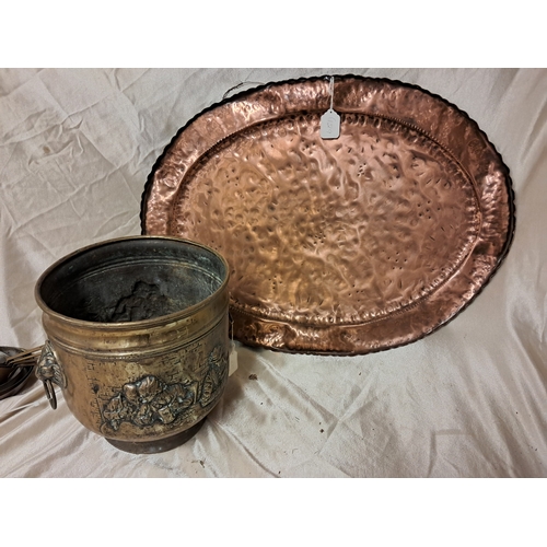 1344 - Large Copper Tray (74cm x 54cm) and a Brass Jardiniere