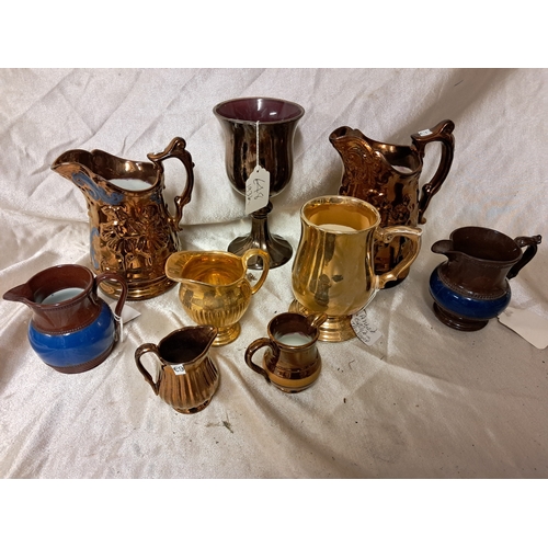 1345 - Collection of 6 Victorian Lustreware Jugs and 3 others