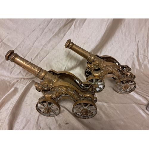 1346 - Good Pair of Brass Cannons (45cm Long)