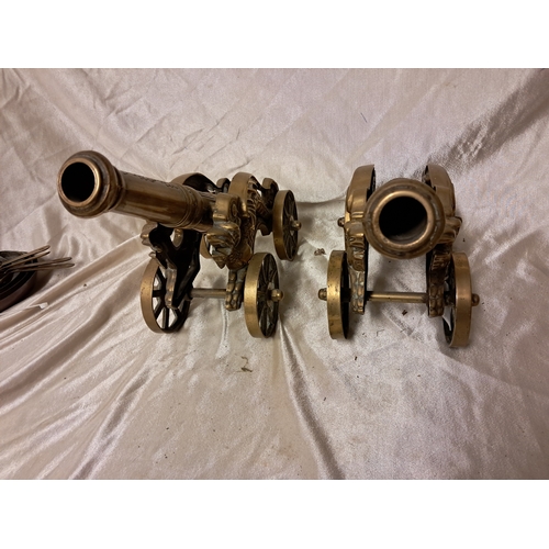 1346 - Good Pair of Brass Cannons (45cm Long)