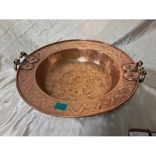 1348 - Eastern Copper Bowl with Brass Handles (10cm High x 46cm Diameter)