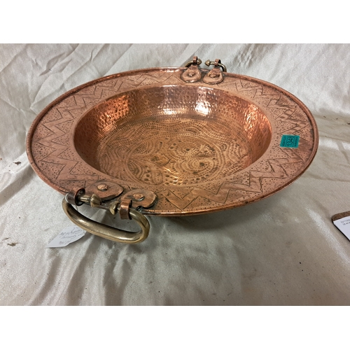 1348 - Eastern Copper Bowl with Brass Handles (10cm High x 46cm Diameter)