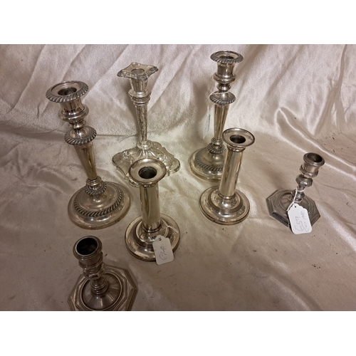 1357 - Three Pairs of Silver Plated Candlesticks and one other