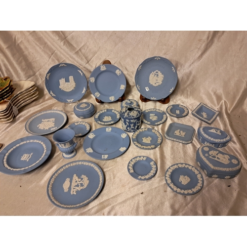 1358 - Good lot of Wedgewood Blue Parian Ware Plates, Trinket Boxes, Dishes, Lidded Jar etc (over 20 Pieces... 