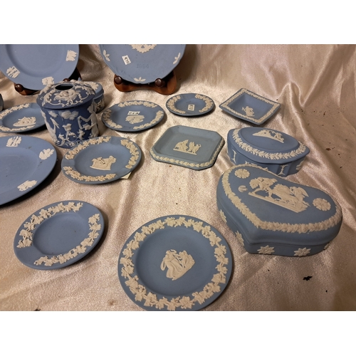 1358 - Good lot of Wedgewood Blue Parian Ware Plates, Trinket Boxes, Dishes, Lidded Jar etc (over 20 Pieces... 