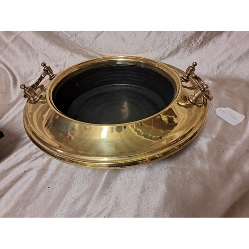 1362 - Large Brass Two Handled Dish with Inset Copper Pot (45cm Diameter)