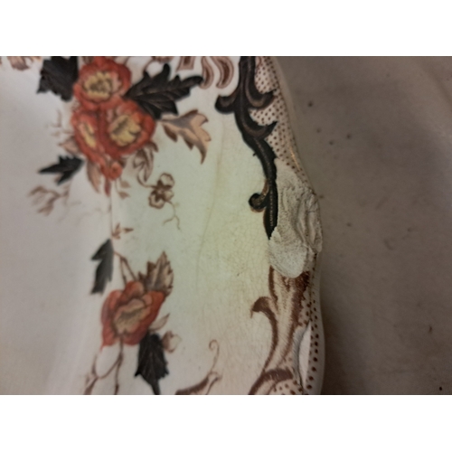 1367 - Large Victorian Floral Platter - chipped (47cm x 37cm)